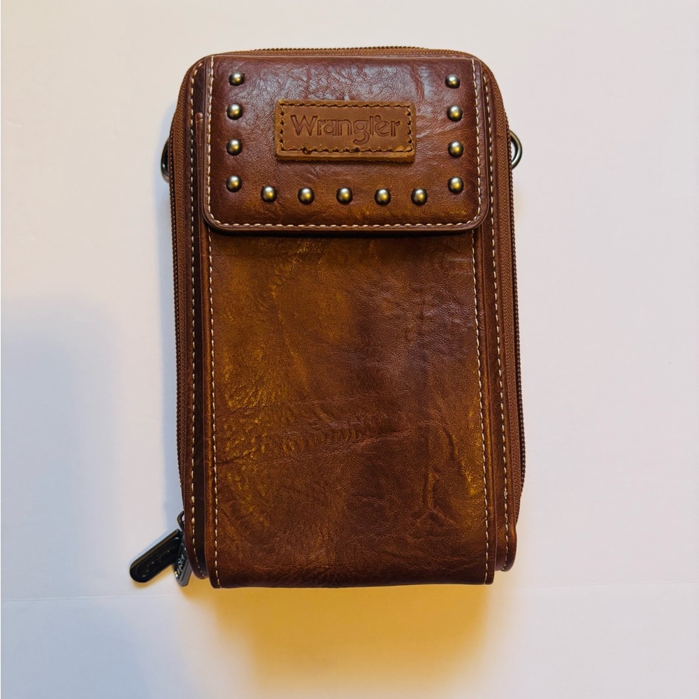 Wrangler | Brown Leather Multi Compartment Pouch | Bag Rugged Satchel Wallet